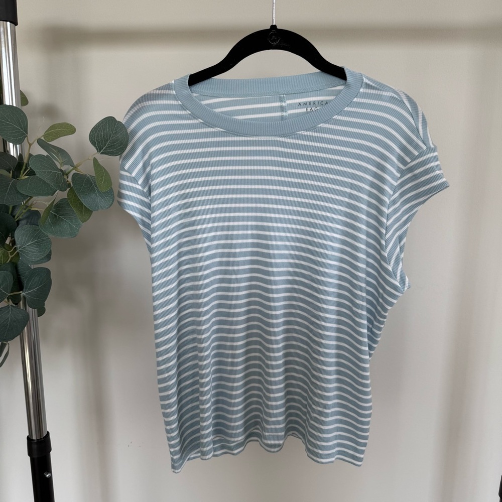American Eagle Outfitters Light Blue Striped Tee